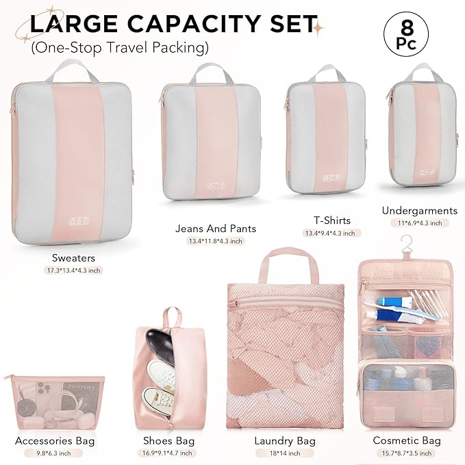 OlarHike 10 Set Compression Packing Cubes for Travel Gifts Women Mom,Luggage Clothes Organizer for Travelers,Airplane/Cruise/Car/Train Travel Essentials,Compressible Expandable Saver Space Bags(Beige)