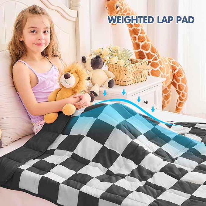 yescool Black Checkered Weighted Blanket 7 Pounds Plaid Weighted Throw Blanket, Heavy Blanket for Sleeping, Tartan Bed Blanket Gifts for 60-80lbs, 40"x60"