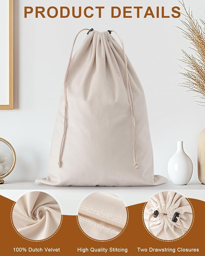 FantasyLife Shoe Bags for Travel, 17.3"x12.6" Washable Dust Bags for Storage & Packing, Flannel Shoe Pouch with Drawstring Closure for Purses, Handbags, Shoes & Toys (4, Beige)
