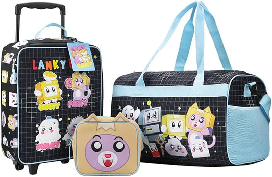 Bioworld LankyBox 4-Piece Kids' Carry On Travel Set - Officially Licensed with 14" Pilot Case Duffle Bag Utility Case and Luggage Tag