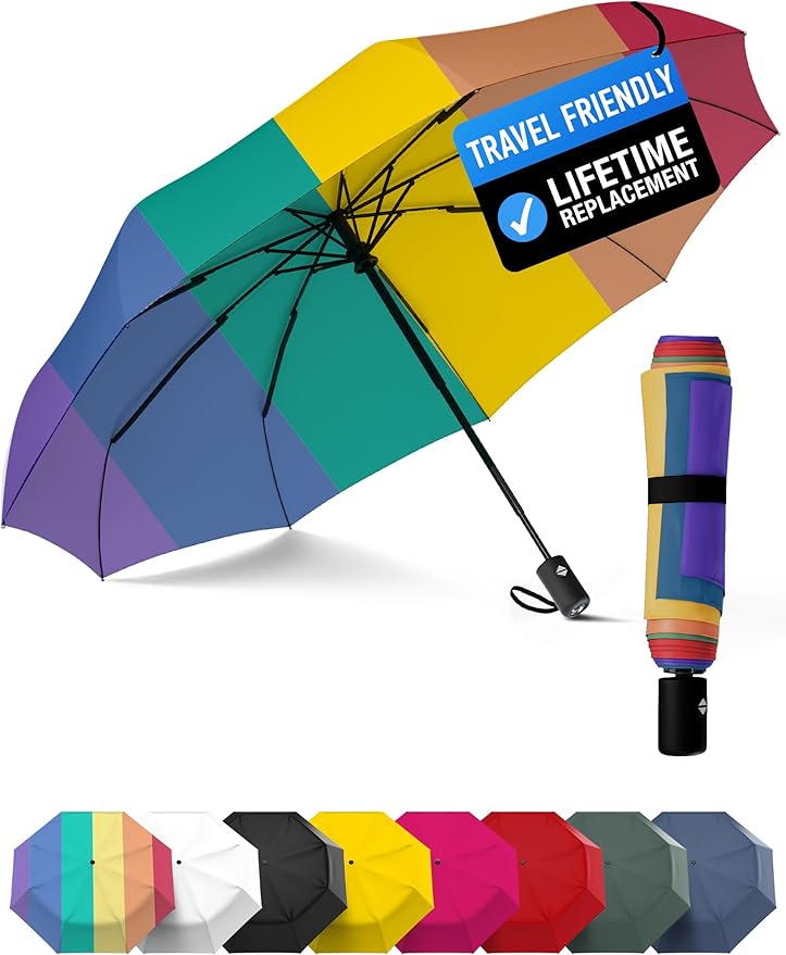 Rain-Mate Windproof Compact Umbrellas for Rain - Strong Reinforced Fiberglass Rib Design & Auto Open & Close - Portable Folding Travel Umbrella - Lightweight & Packable for Women & Men, Easy Collapse