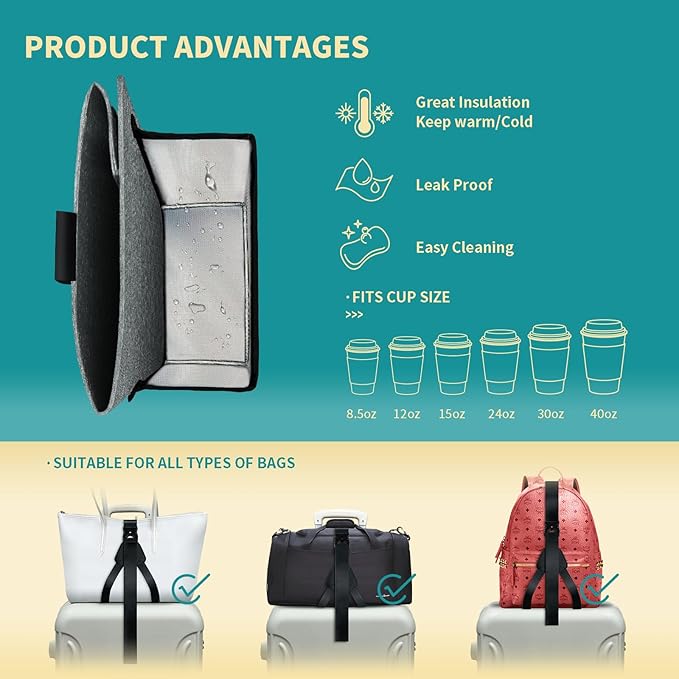 Travel Luggage Cup Holder, Liveagain Drink Caddy, Luggage Cup Holder Attachment, Free Hand Suitcase Drink Carrier for Drinks Beverages, Coffee, Bottles, Snack (Gray)