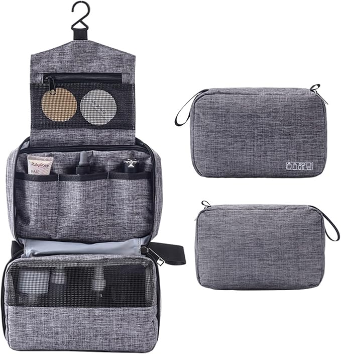 Travel toilet bag is used to store toiletries, Suitable for short-term travel use hanging toilet bag (Gray)
