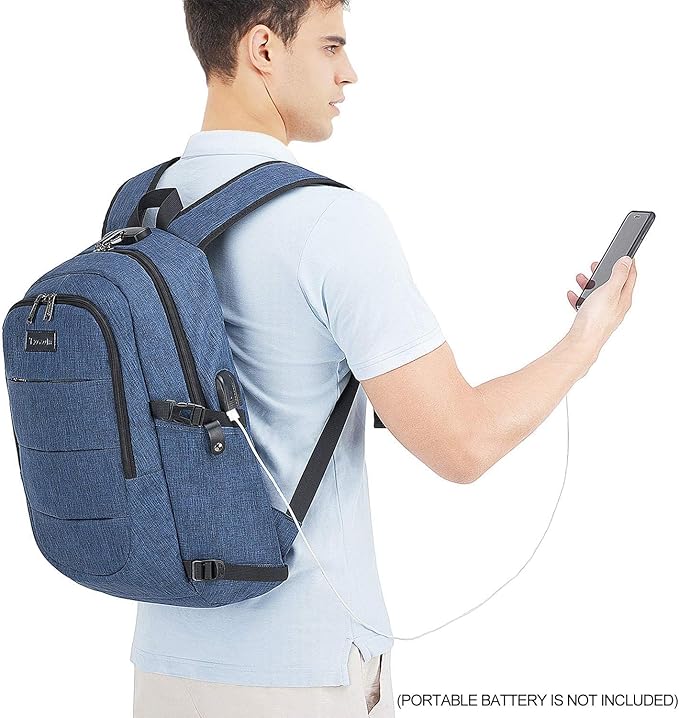 Tzowla Travel Laptop Backpack Water Resistant Anti-Theft Bag with Giant Tumbler Holder Pocket and Lock 15.6 Inch Computer Business Backpacks for Women Men Work College Gift,Casual Daypack(Blue)