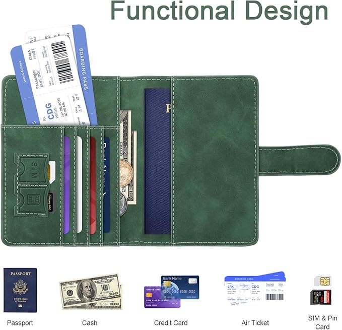 Personalized H Passport Holder Cover Initial Letter Travel Wallet RFID Blocking Passport Cover Credit Card Holder Case Passport Book Holders for Women and Men, Pine Green-H
