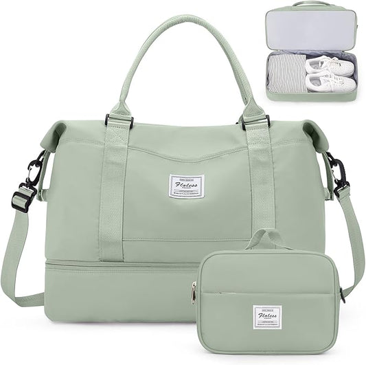 Weekender Bags for Women,Personal Item Travel Bag with Shoes Compartment,Overnight Travel Duffel Bag with Toiletry Bag,Medium