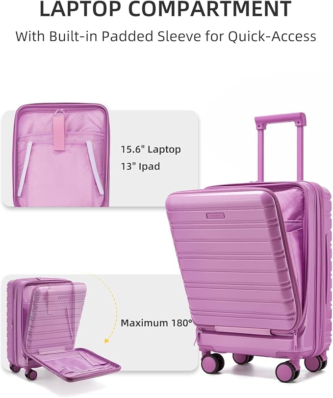LARVENDER Carry On Luggage 22x14x9 Airline Approved, 20 Inch Expandable PC+ABS Hardside Carry On Luggage with Front Pocket Spinner Wheels TSA Lock for Women Men (Berry)