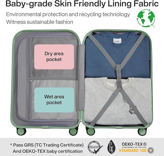 mixi Luggage Suitcase with Spinner Wheels, Hardside Rolling Suitcase PC with Cover & TSA Lock Lightweight Travel Case 26in Checked in, Avocado Green