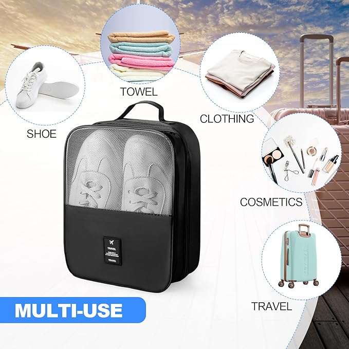 Windyun 2 Pcs Shoe Bags for Travel Holds 3 Pair of Shoes Travel Shoe Bag for Packing Portable Shoe Cubes for Travel and Daily Use(Black)