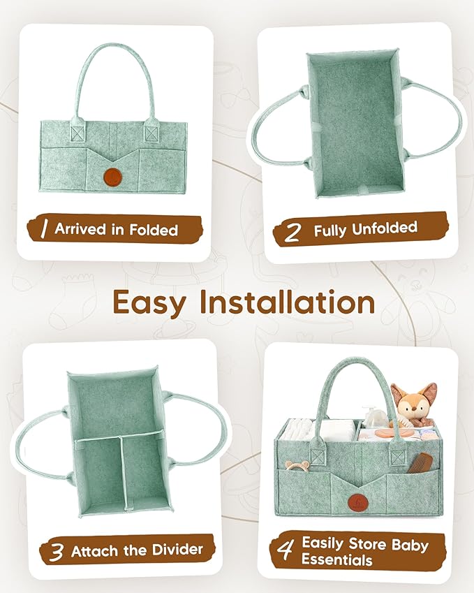 Maliton Baby Diaper Caddy, Nursery Storage Bin & Car Organizer with Handle, Large Felt Bag for Newborn essentials Boy or Girl, Changing Table Organizer for Baby Stuff, 15" x 9" x 7"Baby Shower Basket