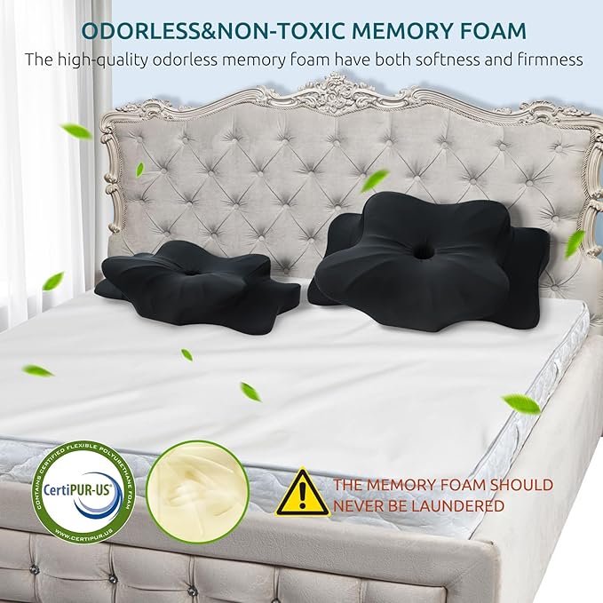 DONAMA Cervical Pillow for Neck and Shoulder Pain Relief, Cooling Contour Memory Foam Pillow, Dual-Height Ergonomic Neck Support Pillow for Side Back Stomach Sleepers with Removable Pillowcase