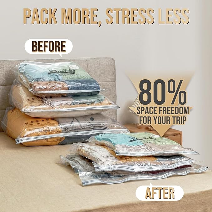 TAILI Vacuum Storage Bags with Rechargeable Cordless Pump, 8 Pack (3M+3L+2XL), Compression Packing Cube for Luggage and Suitcase, Vacuum Seal Bags for Clothing, Cruise Ship and Travel Essentials