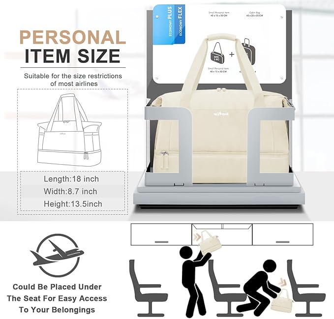 ETRONIK Gym Bag for Women, Personal Item Travel Bag with Shoes Compartment, Weekender Overnight Duffel Bag with Wet Pocket, Carry On Bag for Women, Travel, Gym, Weekend (Beige)