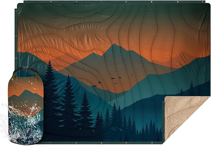 Outdoor Camping Blanket - Puffy Camping Blanket Packable,Sherpa Fleece Warm Blanket for Camping, Outdoors, Travel, Stadium, Festivals, Beach, Hammock 56"x 78" Machine Washable, DWR, Lightweight