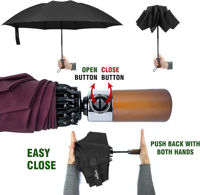 Raintrend Windproof Travel Umbrellas for Rain Automatic +10% Bigger Canopy Strong Frame Compact Folding Portable Umbrella for Women Men Backpack Purse