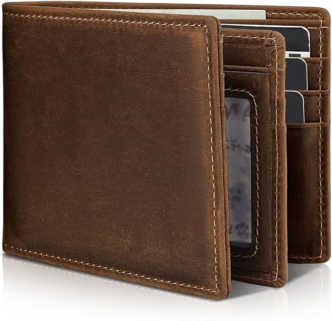 Artpaxy Mens Wallet Genuine Leather Bifold RFID Blocking Wallet for Men with 1 ID Window 13 Card Holders 2 cash pockets 1 Gift Box