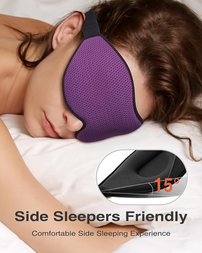 MABAO Sleep Mask for Side Sleeper, Eye Mask for Sleeping Women Men, 3D Contoured Cup No Eye Pressure 100% Light Blocking Sleeping Mask with Adjustable Strap Night Blindfold Flight, Travel, Nap, Purple