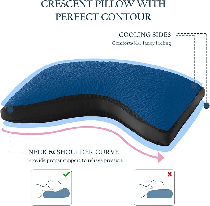 Side Sleeper Pillow for Adults, Adjustable Shredded Memory Foam Bed Pillows for Neck and Shoulder Pain, Curved Cooling Pillows for Hot Sleepers, Washable Cover & Extra Foam Bag, Black Standard Size