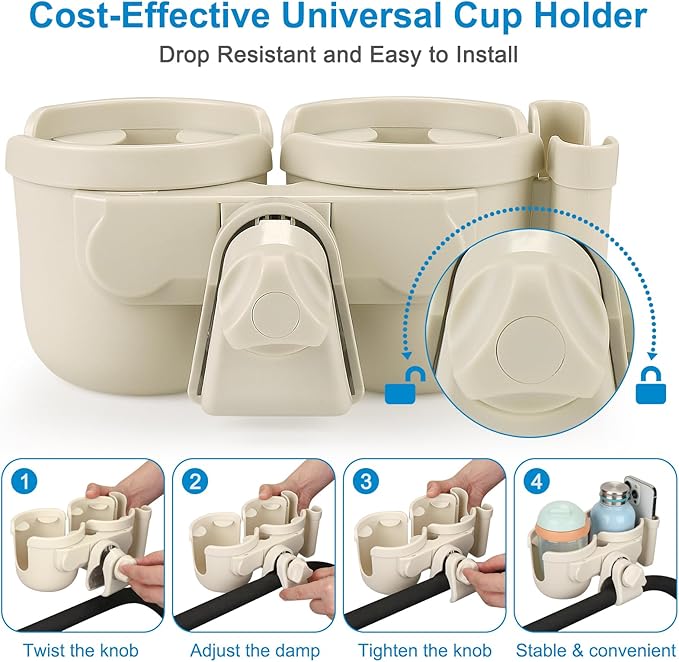 Accmor Stroller Cup Holder with Phone Holder, Bike Cup Holder, Universal Cup Holder for Uppababy Nuna Doona Strollers, 2-in-1 Cup Phone Holder for Stroller Bike Wheelchair Walker Accessory