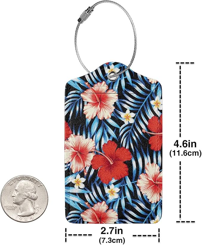 Tropical Hawaii 2 Pcs Luggage Tags, Privacy Cover Id Label with Stainless Steel Loop and Address Card for Suitcases & Travel Bags