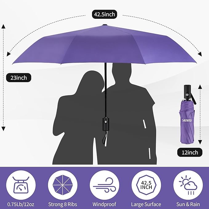 Seniny Windproof Travel Umbrella, Automatic Umbrellas for Rain, Portable & Compact Umbrellas for Backpack, Strong UV for Protection, Folding Small Sun Umbrella for Car, Walking