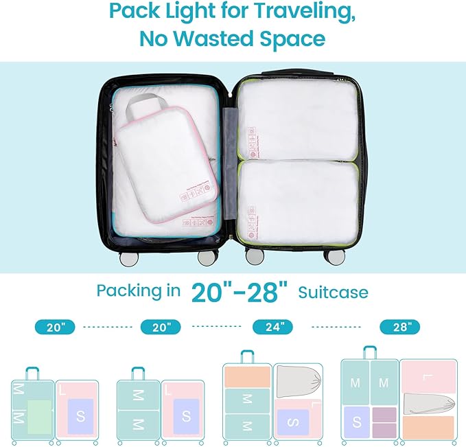 Cambond Compression Packing Cubes for Travel - Lightweight Expandable Travel Bags Luggage Organizers Travel Essentials Compression Cubes for Travel Space Saver for Carry on Suitcases Organizer