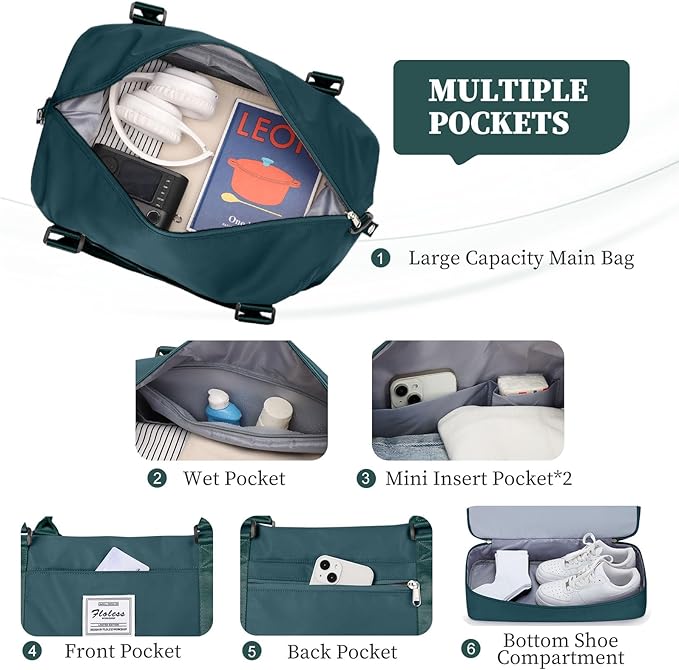 Weekender Bags for Women,Overnight Travel Duffel Bag with Shoes Compartment& Toiletry Bag,Extra Large(Peacock Blue)
