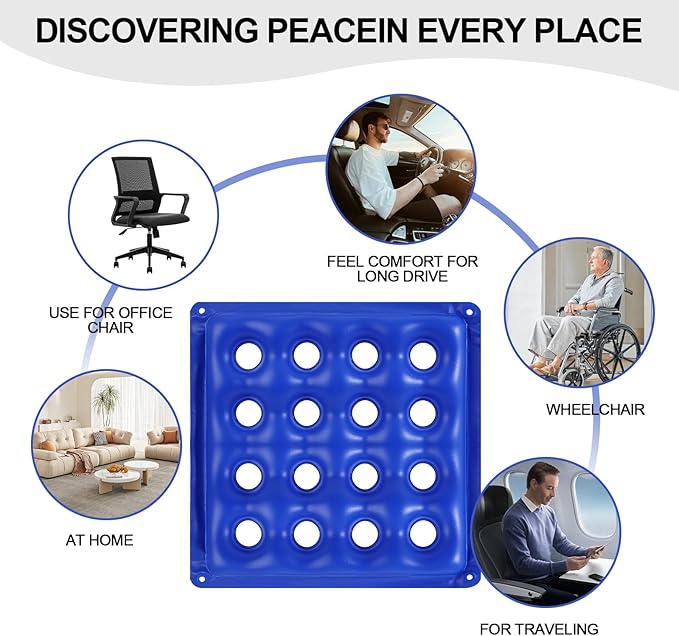 2-Pack Inflatable Seat Cushions, Pressure Relief Waffle Cushion, Ideal for Long Sitting, Office Chairs, Car Seats, Wheelchair Cushions, Comes with 2 Air Pumps, Portable and Comfortable