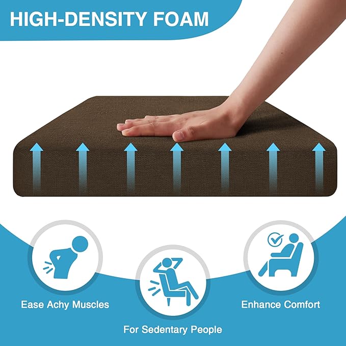 Chair Cushions for Dining Chairs Set of 6, Non Slip Kitchen Chair Pads, 17" x 16" x 2", Indoor Dining Chair Cushions with Ties, D-Shaped Seat Cushions for Kitchen Chairs, Brown