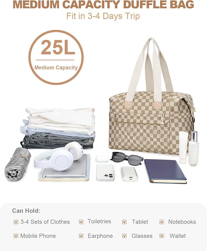 Travel Duffle Bag, Waterproof Weekender Overnight Hospital Bags for Women Men with Toiletry Bag Lightweight Carry on Personal Item Duffle Gym Bag for Travel, Airplanes, Sports