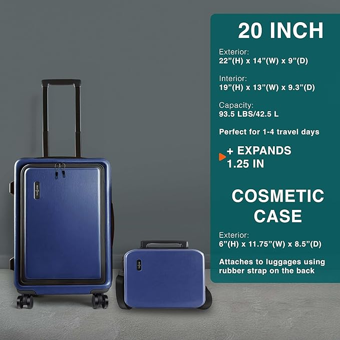 Luggage Sets 3 Piece, 20 Inch Carry on Luggage and 24 Inch Suitcases with Wheels Spinner, Durable Hard Shell Suitcase Set, Expandable Travel Suitcase, Navy