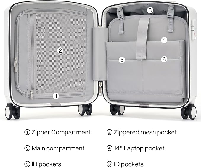 Hanke 16 Inch Underseat Carry On Luggage, Airline-Approved Hard Shell Small Suitcase with Spinner Wheels, Lightweight Tsa Lock Travel Luggage for Short Trips(Smoke White)