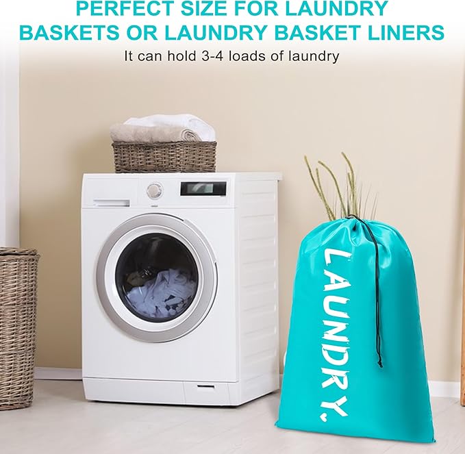 4 Pack XL Travel Laundry Bag, Machine Washable Dirty Clothes Organizer with Drawstring,Large Enough to Hold 4 Loads of Laundry, Easy Fit a Laundry Hamper or Basket Travel Essentials 24" x 36"