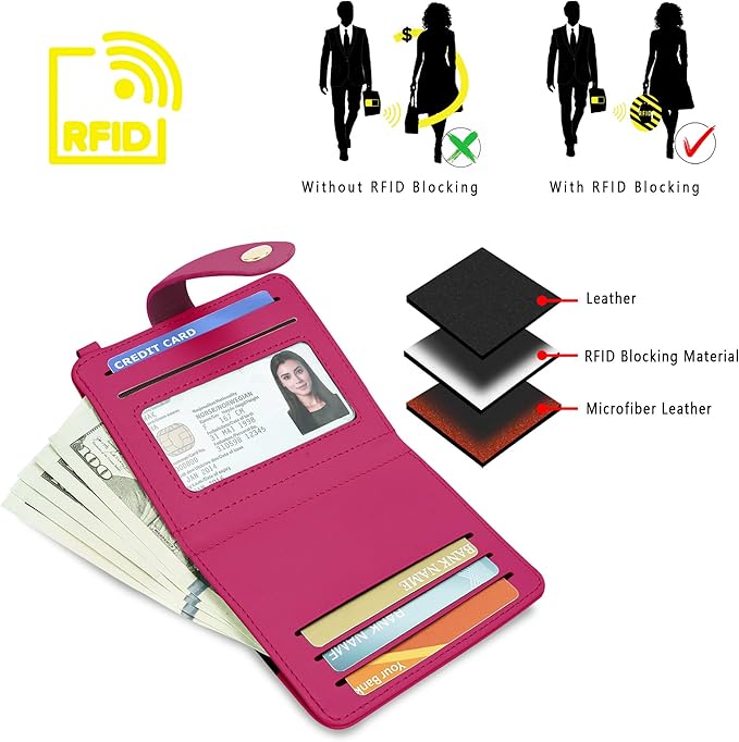 Airkit Small Wallets Woman RFID Blocking Leather Credit Card Holder - with ID Window - Card Wallets for Women - with Zipper Coin Purse - Keychain Wallet