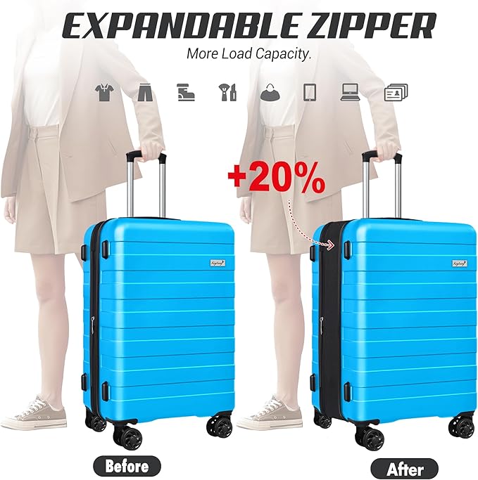Zebra Luggage Sets 5 Piece, Lightweight Hardside Business Travel Suitcase Set with TSA Lock, Bonus Travel Backpack & Makeup Bag, 20/24/28 inch, Blue