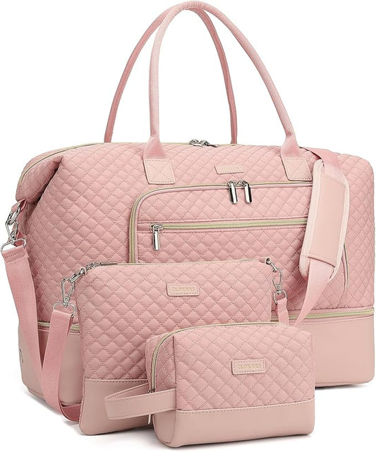 Duffle Bag for Women Travel, Weekender Bag Overnight Bag with Shoe Compartment, Carry on Bag with Crossbody Purse for Over Night, Weekend, Yoga, Gym, Business Trips, Hospital, Pink