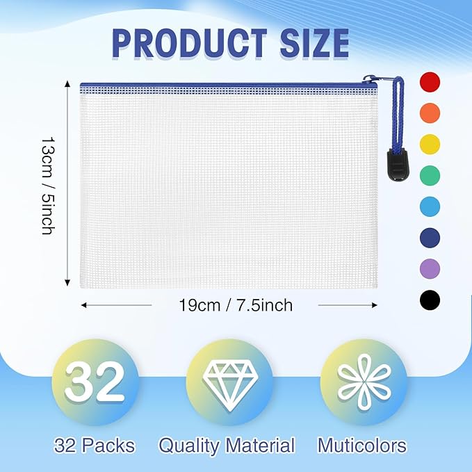 Jetec 32 Pcs Mesh Zipper Bags Toy Storage Bikini Organizer Bag Bolsas Para Guardar Trajes De Bano Waterproof Zipper Reusable Pouch Puzzle Multipurpose for Storage Office(Sweet Color,7.5 x 5 Inch)