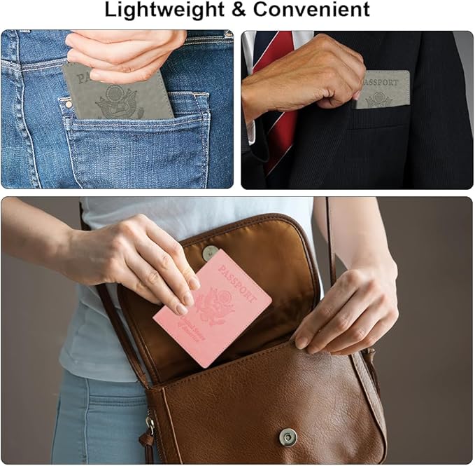 Passport Holder, Passport Cover, Passport Holder for Women, 2 Pack Travel Passport Wallet, Leather Passport Case, Passport Protector International Travel Must Haves Accessories, Grey+Pink