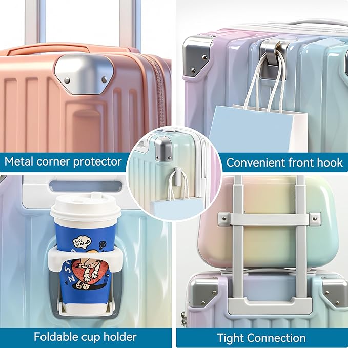 Carry On Luggage with Spinner Wheels,PC Hard Shell Suitcase with USB Port,Lightweight Travel Luggage Airline Approved for Men Women,Nude pink,3-Piece Set (14/20/24)