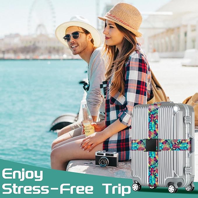 Slohif Luggage Straps for Suitcases Travel Belt Accessories Luggage Connector Identifiers 2 Pack Over Handle with Buckle Unique Nylon Adjustable Strap for Sleeping Bag Car Seat Colored Leaf