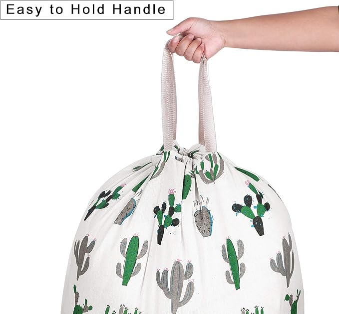 Extra Large Laundry Bag with Drawstring and Handle, Heavy Duty Travel Dirty Clothes Bag for Laundromat and Household, Durable Rip-Stop Laundry Hamper Liner, 28 x 40 Inch, Cactus