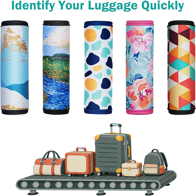 HEYSKAY 3pcs Neoprene Luggage Handle Wrap for Suitcase Identifier Travel Bag Wraps Luggage ID Tags Cover (Blue printx3)