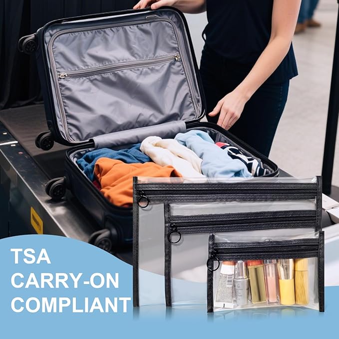 TSA Approved Clear Toiletry Bags, 3 Pack Waterproof PVC Travel Organizer Pouches with Zipper, Transparent Makeup Cosmetic Cases for Airport Security