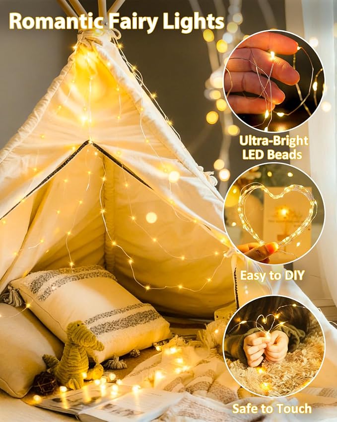 2 Pack 200 LED Fairy Lights Battery Operated with Remote, 66 FT Warm White | Cuttable, 8 Modes, Memory, Dimmable, Waterproof Battery String Lights with Timer for Indoor Outdoor, Christmas Decorations