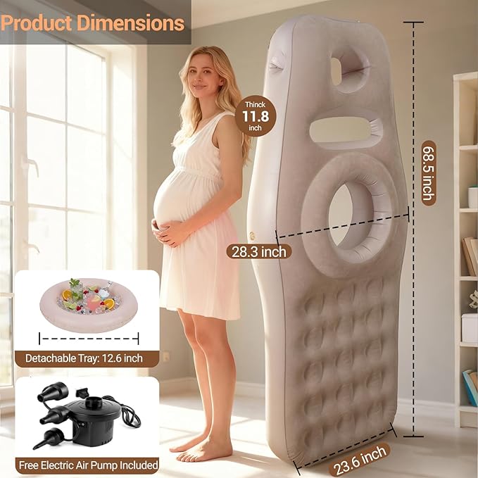 Inflatable Pregnancy Pillow with Belly & Head Hole, Prone Pregnancy Pillow for Stomach Sleepers, Belly Pillow Pregnancy Mattress for Pregnant Women, Maternity airbed Pool Float for Tummy Massage