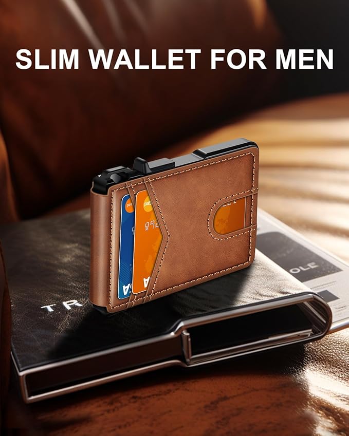 ZALVEX Wallet for Men, Mens Minimalist Wallet 9-13 Cards, Slim Compact Wallet with Money Clip & ID Window, RFID Blocking Smart Pop Up Card Wallet, Metal Aluminum Credit Card Holder Bifold Wallet