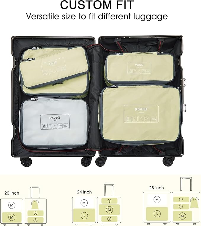 G4Free 6 Set Compression Packing Cubes, 3 sizes Travel Packing Organizers for Suitcases, Expandable Luggage Suitcase Storage Bags Set, Lightweight Packing Cubes Travel Essentials