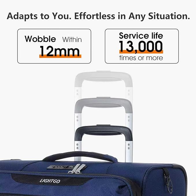 LIGHTGO 20 Inch Carry On Luggage, Softside Suitcase with Spinner Wheels, Lightweight Travel Carry On Bag for Airline Approved, TSA Lock, Water Resistant Underseat Luggage for Women Men, Navy Blue