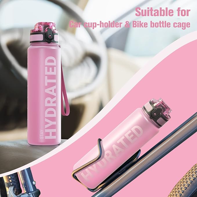 Sahara Sailor Water Bottle, 32/25/17oz Durable and Leakproof Water Bottles Motivational with Time Marker, Tritan, BPA Free, Wide Mouth with Easy Clean Brush for Gym, Travel, School, Office (1 Bottle)