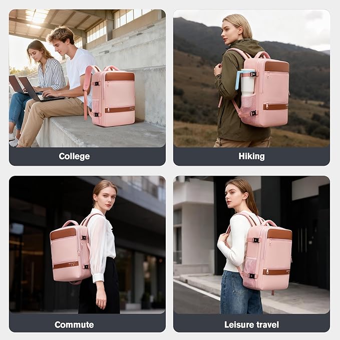 Smart Suitcase-style Laptop Backpack, 25L / 35L Practical Travel Bag for Work, Leisure & Flight, Luggage-Style Commuter Pack (Pink, 35L)